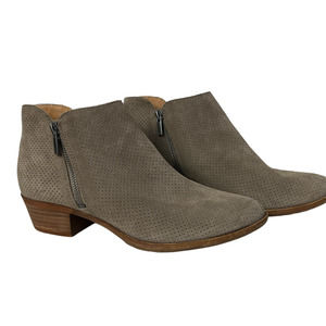 Lucky Brand Basel Women's 10 Ankle Boots Bootie Side Zip Suede Beige Perforated